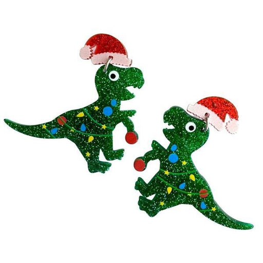 christmas dinosaur themed earrings