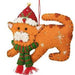 Decorative cat ornament wearing a Santa hat and scarf 