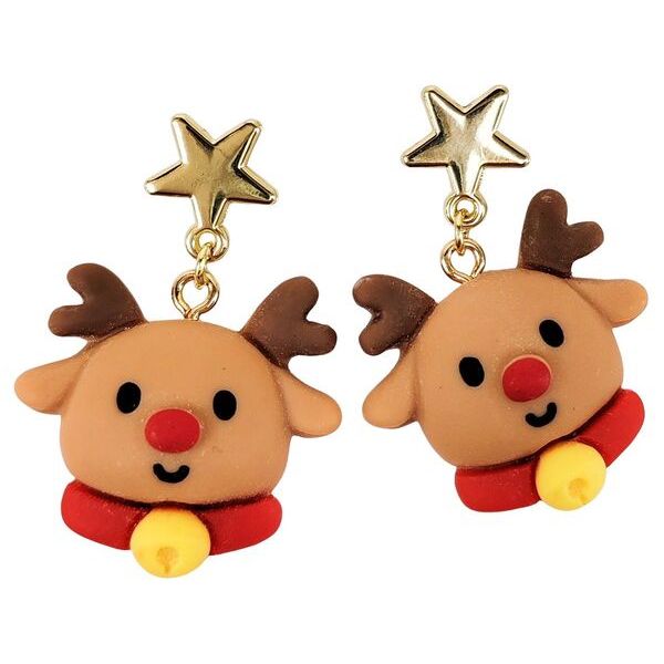 Pair of reindeer-shaped earrings with gold stars christmas themed