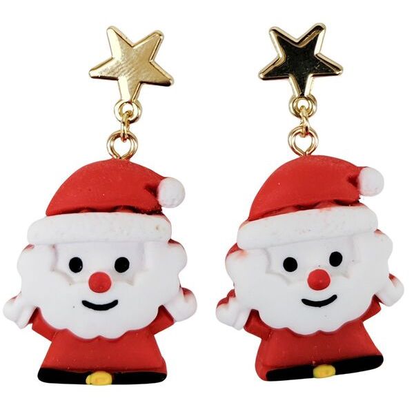 Pair of Santa Claus earrings with gold stars christmas themed gift