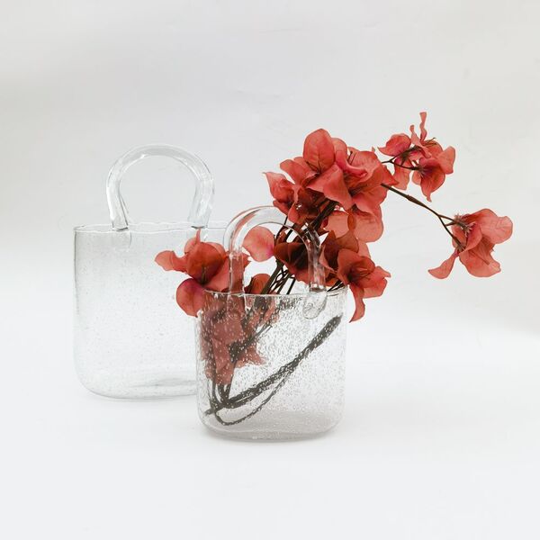 clear glass handbag vases for flowers