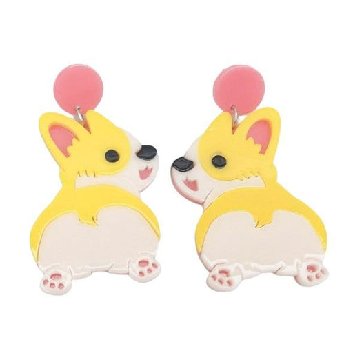 Pair of yellow dog-shaped earrings 