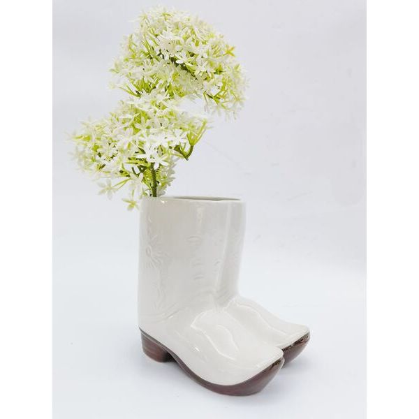 cowboy boot white pot plant