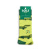 Green and yellow sock with alligator design 
