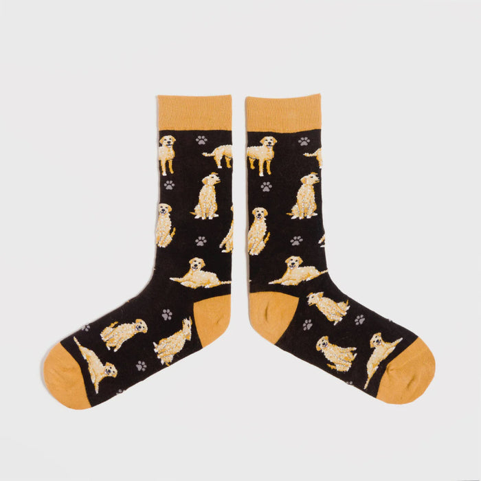 Black socks with golden lab dog pattern 