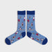 Blue socks with fishing-themed design 