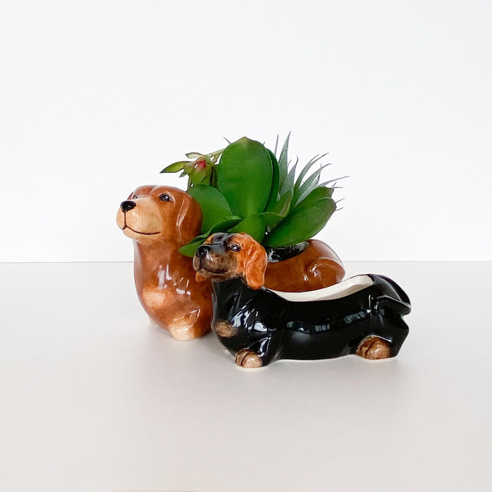 dachshund planter pot Urban Products Cute Dachshund Planter Pot Brown 20cm — Spoilt Gift & Homewares