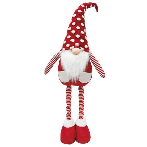 Red and white gnome figurine with striped arms and legs large santa standing decoration