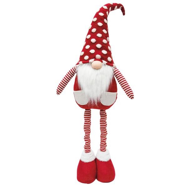 Red and white gnome figurine with striped arms and legs large santa standing decoration