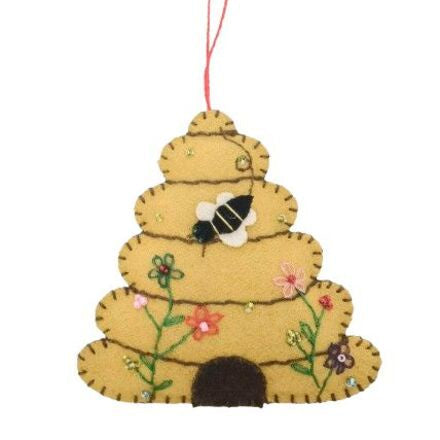 Decorative bee hive ornament with a bee 