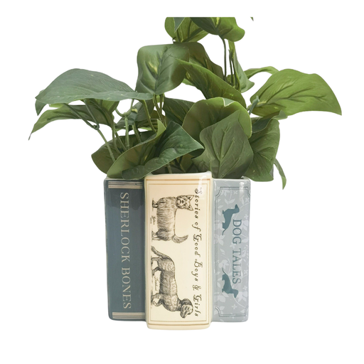 book lover dog planter