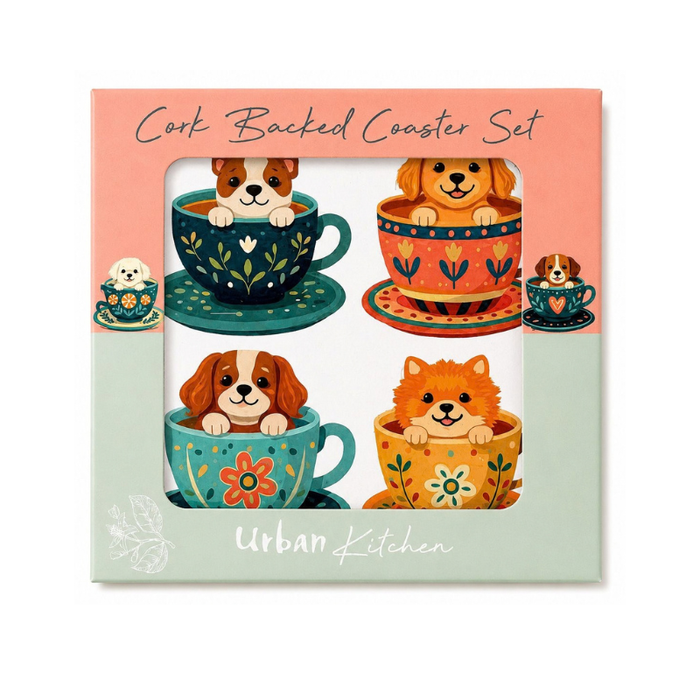 Dog Teacup Tails Coasters 10cm Set of 4
