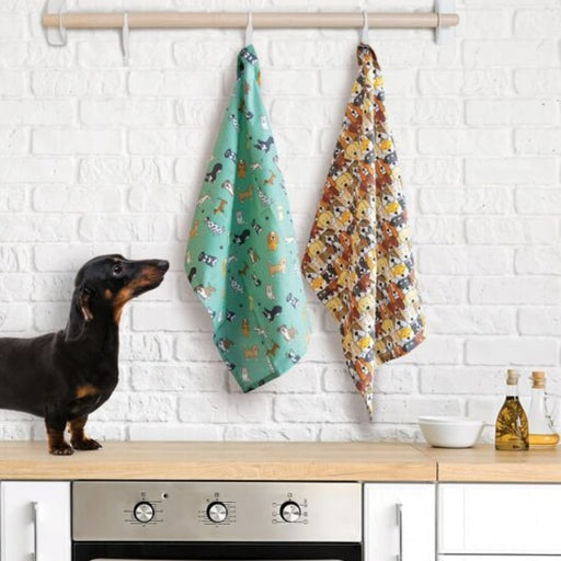 dog themed printed tea towels for kitchen