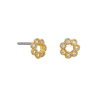 gold stud earrings with crystal flower design