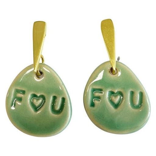 green ceramic disc earrings sale gift