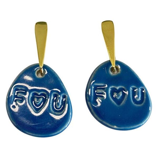 gold blue ceramic earrings on sale