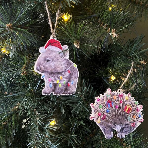 wombat and echidna hanging decoration