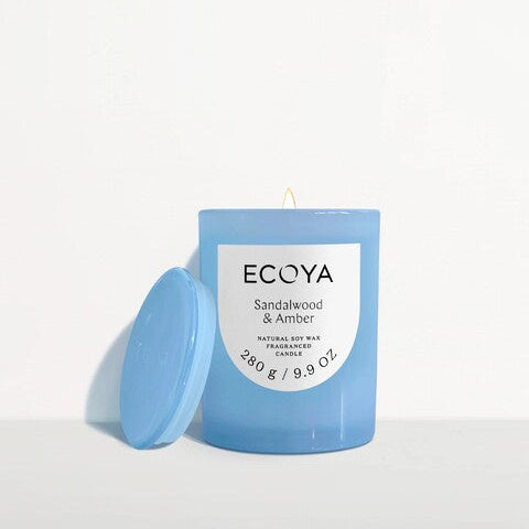 Ecoya candle with sandalwood and amber fragrance