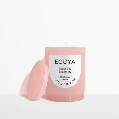 Pink Ecoya candle sweet pea jasmine in jar