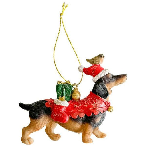 festive sausage dog ornament