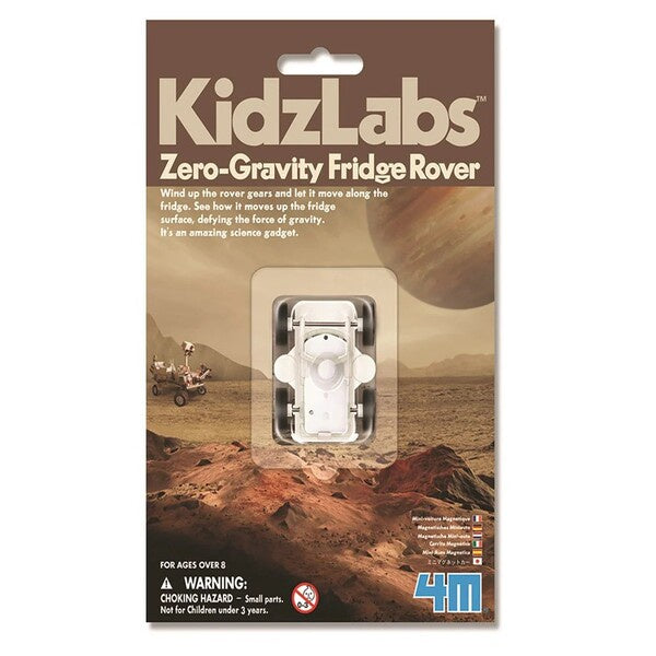 Packaging of KidzLabs Zero-Gravity Fridge Rover toy 