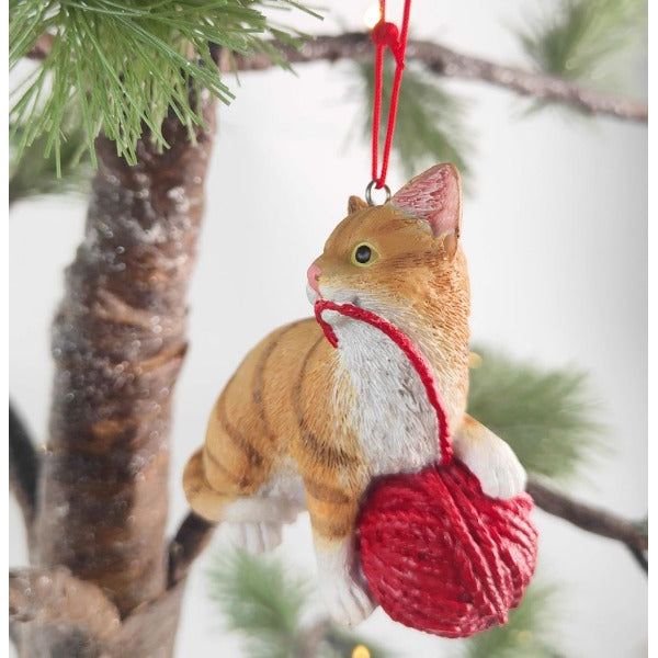 Playful Cat Hanging Decoration Ginger 8cm