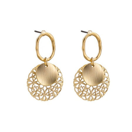 Gold hoop earrings with intricate designs 