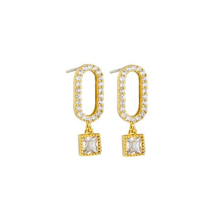 Gold earrings with square gemstones 