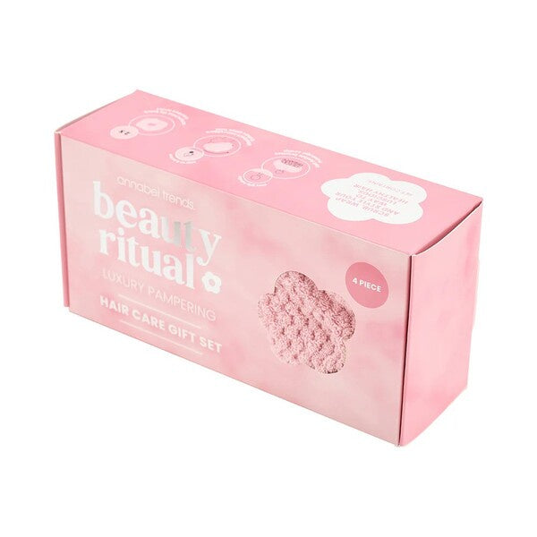 Pink 'beauty ritual' hair care gift set box 