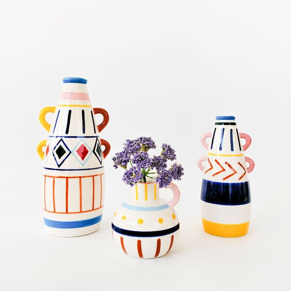bright and colourful harlequin vases