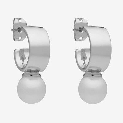 Pair of silver hoop earrings with pearl