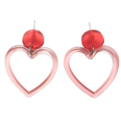 Heart-shaped earrings with red heart charms 
