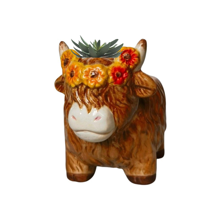 Highland Sunflower Cow Planter Yellow 11cm