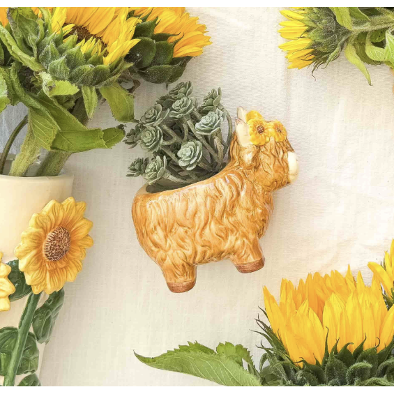 Highland Sunflower Cow Planter Yellow 11cm