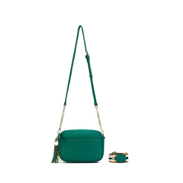 green hand bag with two straps