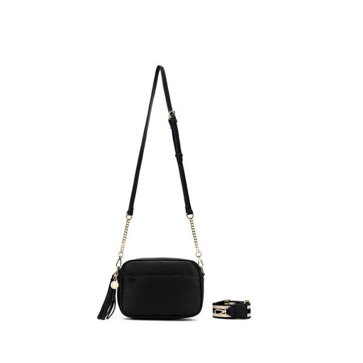 black crossbody womens handbag with multiple shoulder straps