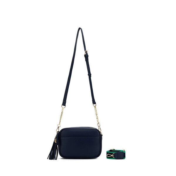 navy crossbody bag with multiple straps