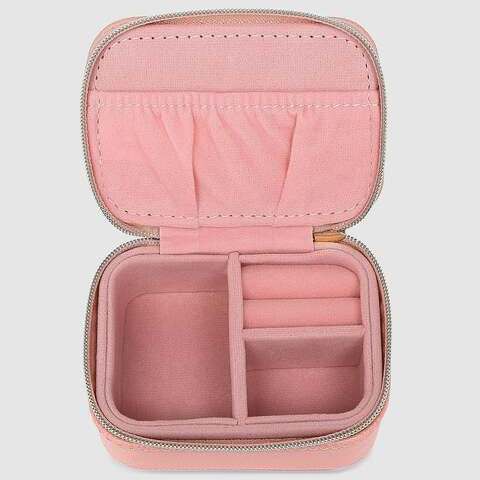 Pink jewelry case with open lid 