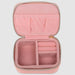 Pink jewelry case with open lid 