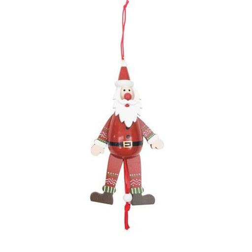 Decorative Christmas ornament of a Santa Claus figure with red hat and pants 