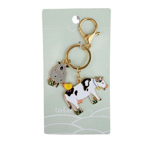 Keychain with cow and sheep charms 