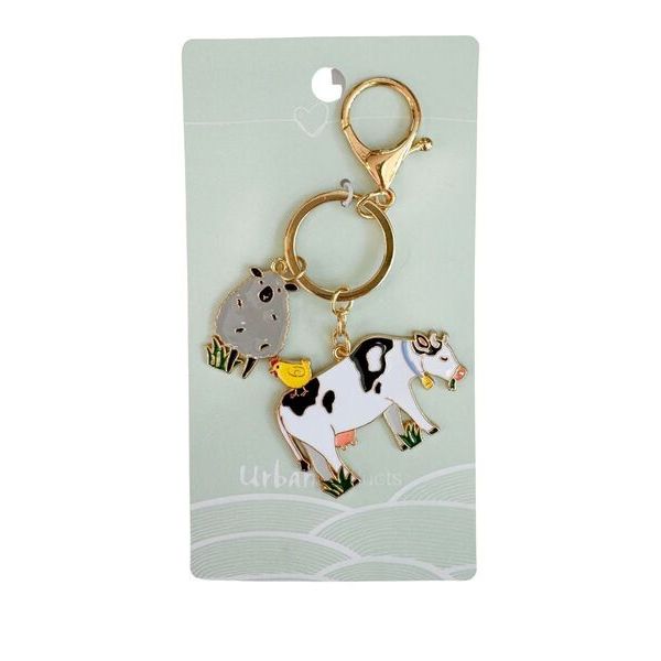 Keychain with cow and sheep charms 