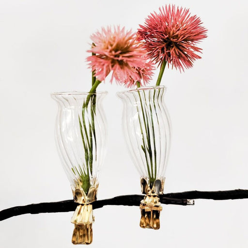 miniature glass flower shaped vases with clip for branch