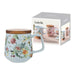 Floral mug with wooden lid /coaster and Ladelle packaging 