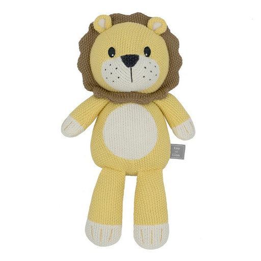 leo the lion yellow knitted baby toy animal