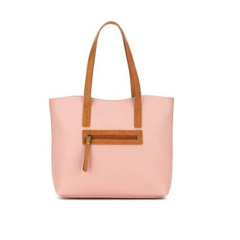 pink handbag ladies tan handle strap