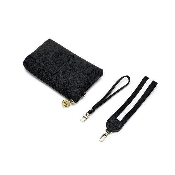 black pouch clutch with interchangeable wrist straps