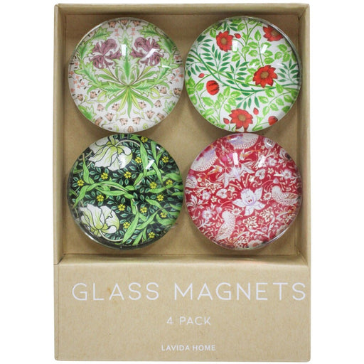 set of four floral glass magnets