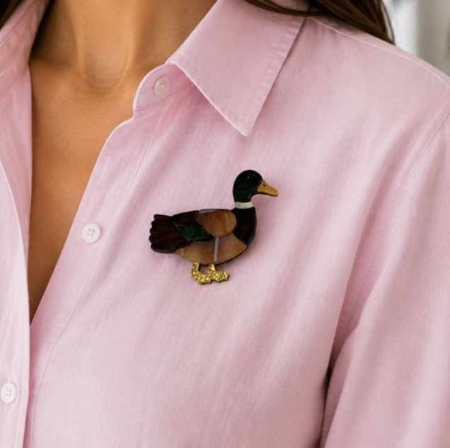 Iris Mallard Duck Brooch