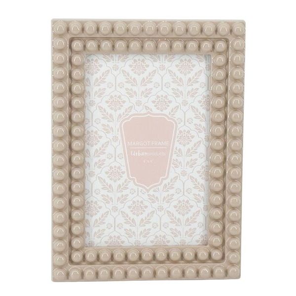 Beige decorative photo frame with a textured border